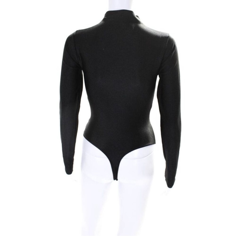Good American Womens Ruched Luster High Neck Long Sleeve Bodysuit Black Size 1 - Picture 3 of 4